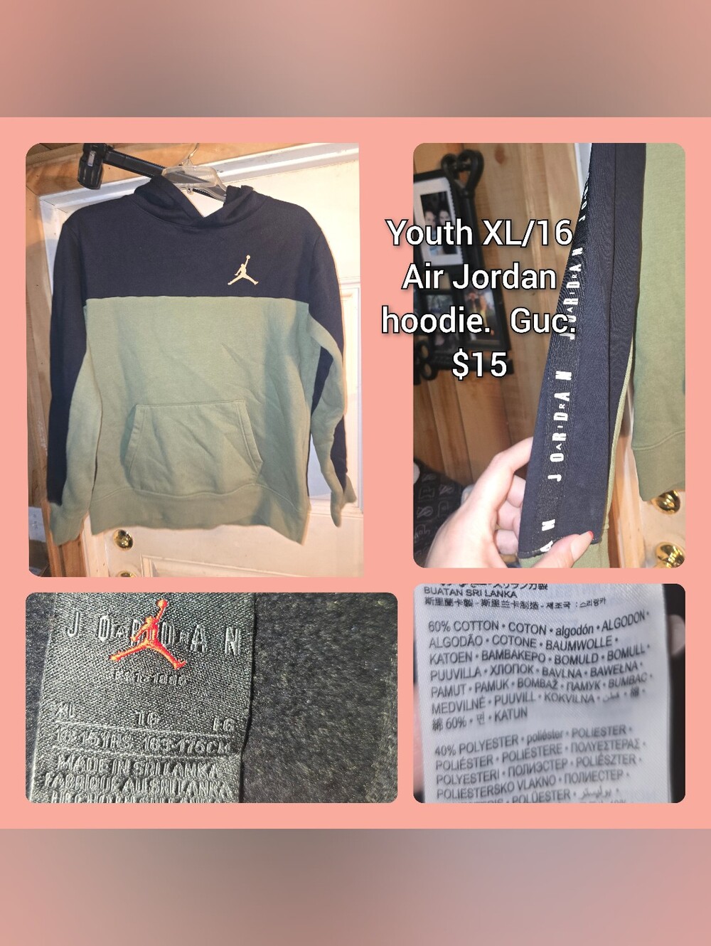 Jordan Kids Hooded Sweatshirt in Black and Sage Green
